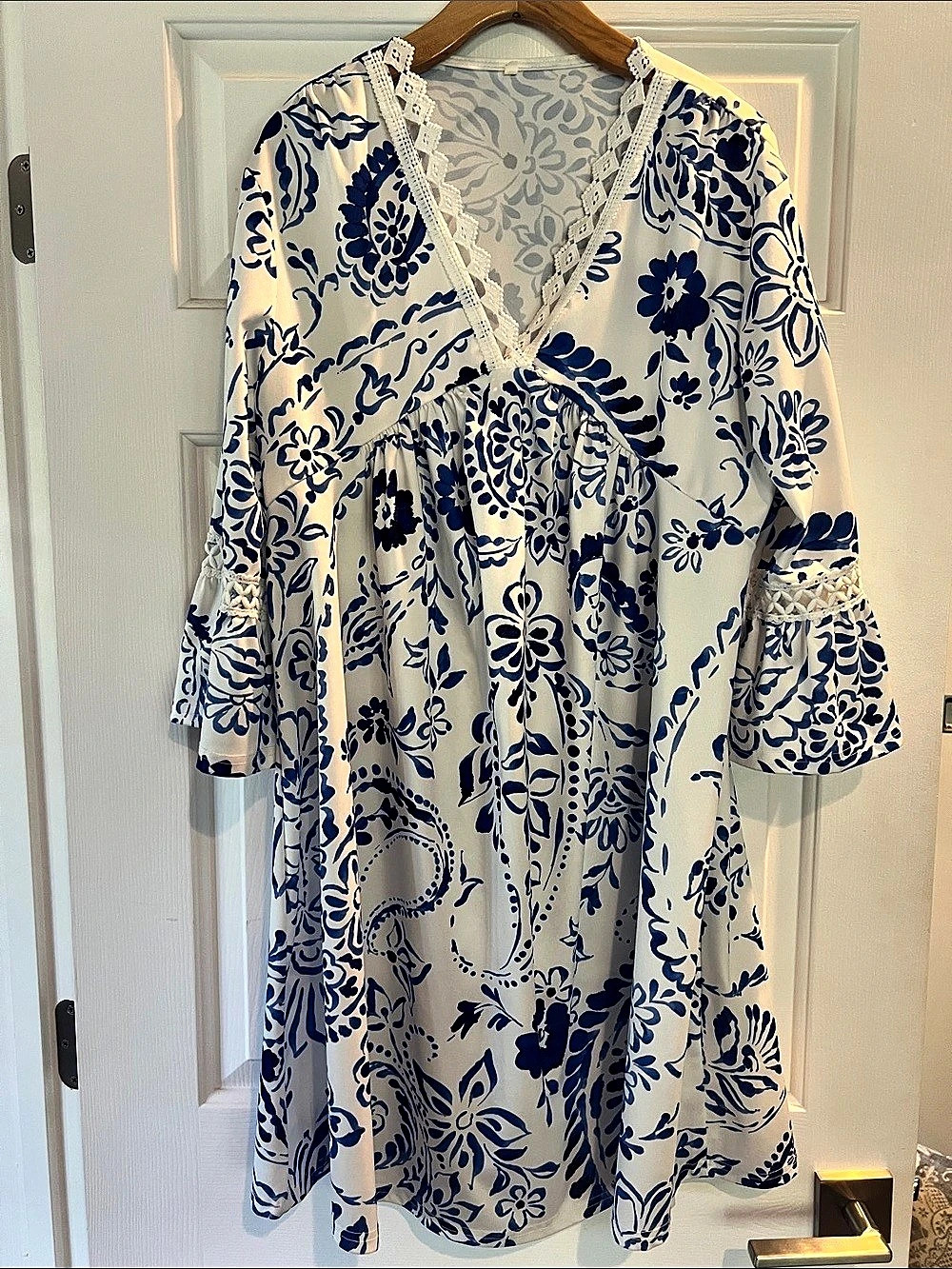 Floral Mini Dress in Blue & White Like New